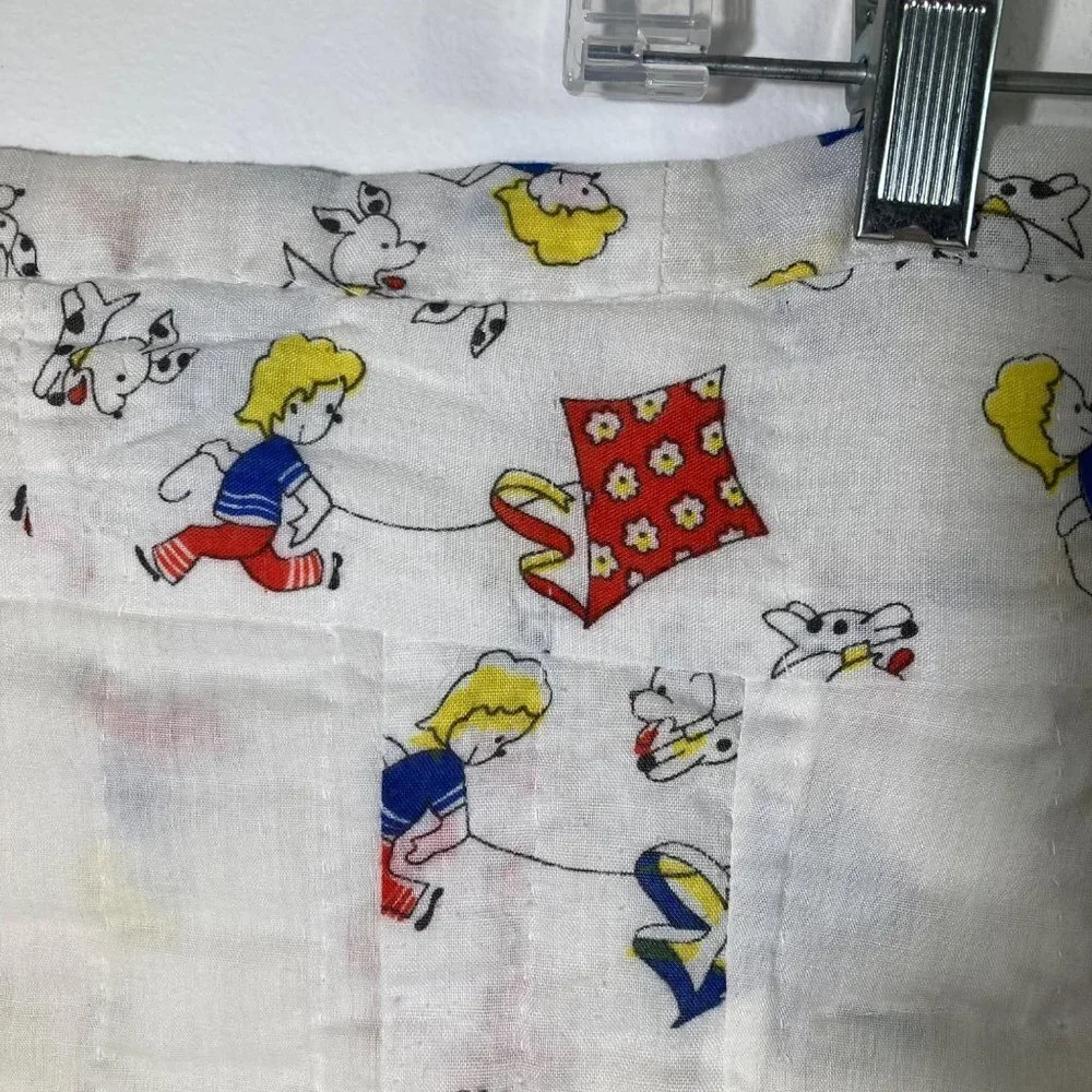 Vintage Handmade Embroidered Baby Quilt Sun Bonnet Sue Boy‎ Flying Kite 41 x 46